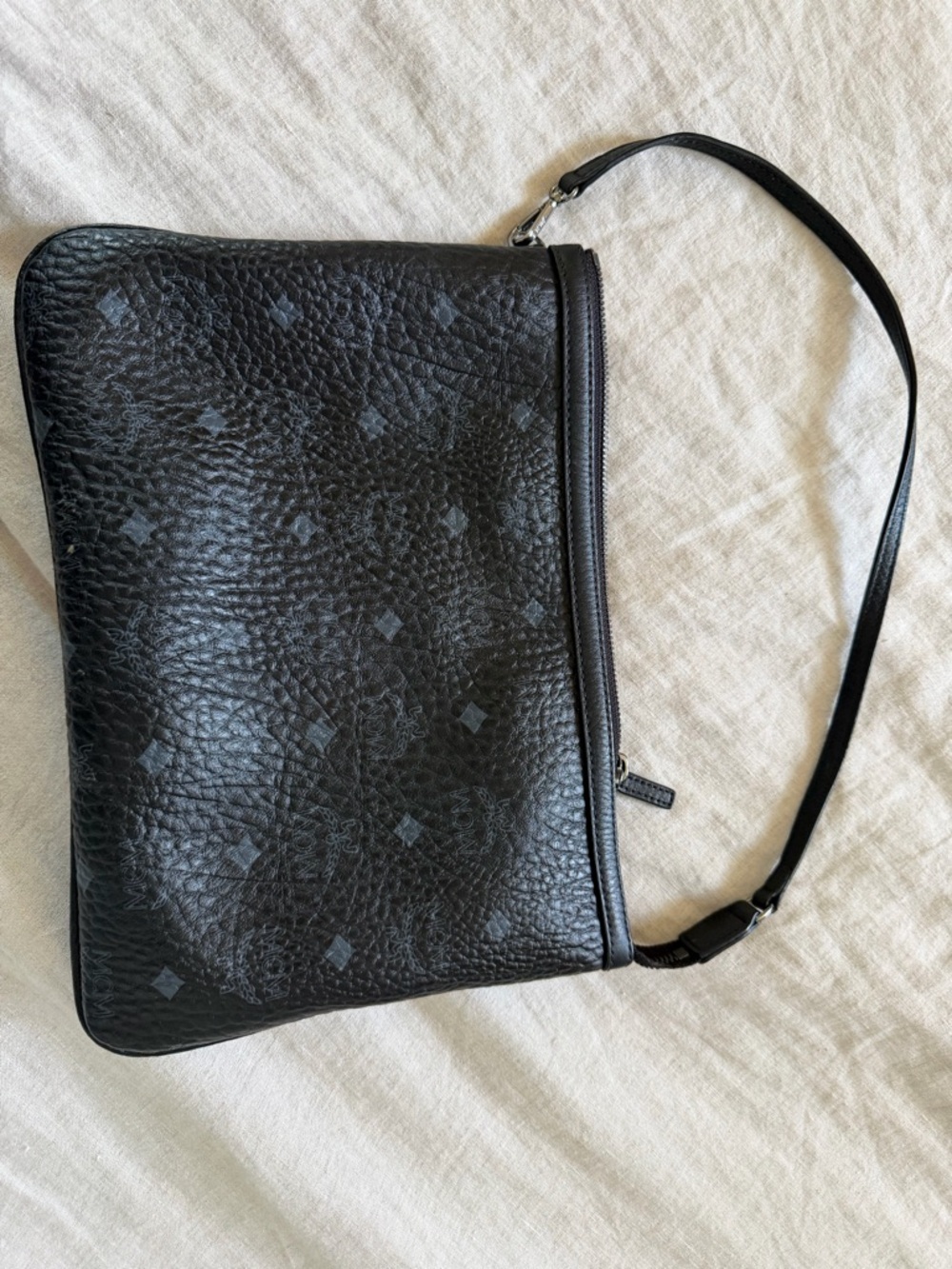 MCM Black Leather Shoulder Bag with Subtle Monogram - Picture 3 of 16